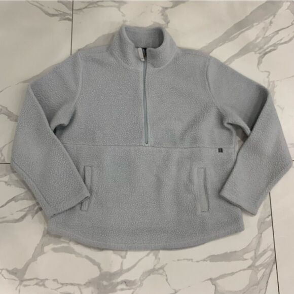 Free Fly Fleece Jacket Women Sz Medium Sherpa Light Gray Bamboo Half Zip Pockets - Picture 1 of 11